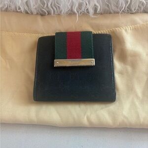 Gucci Black Wallet with Red and Green Accent